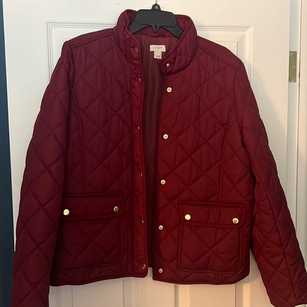 J Crew Quilted Jacket Maroon with buttons